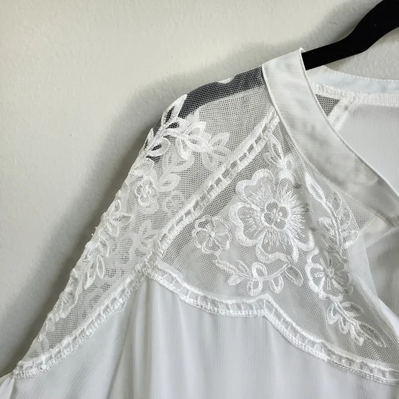 NEW Boho Embroidered Sheer Bishop Sleeve Gypsy Top Off White - Picture 6 of 10